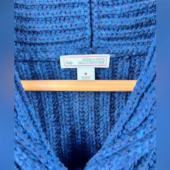 Gap blue cotton-blend cardigan, M, shawl collar chunky knit jacket Cozy Neutral - Picture 3 of 7